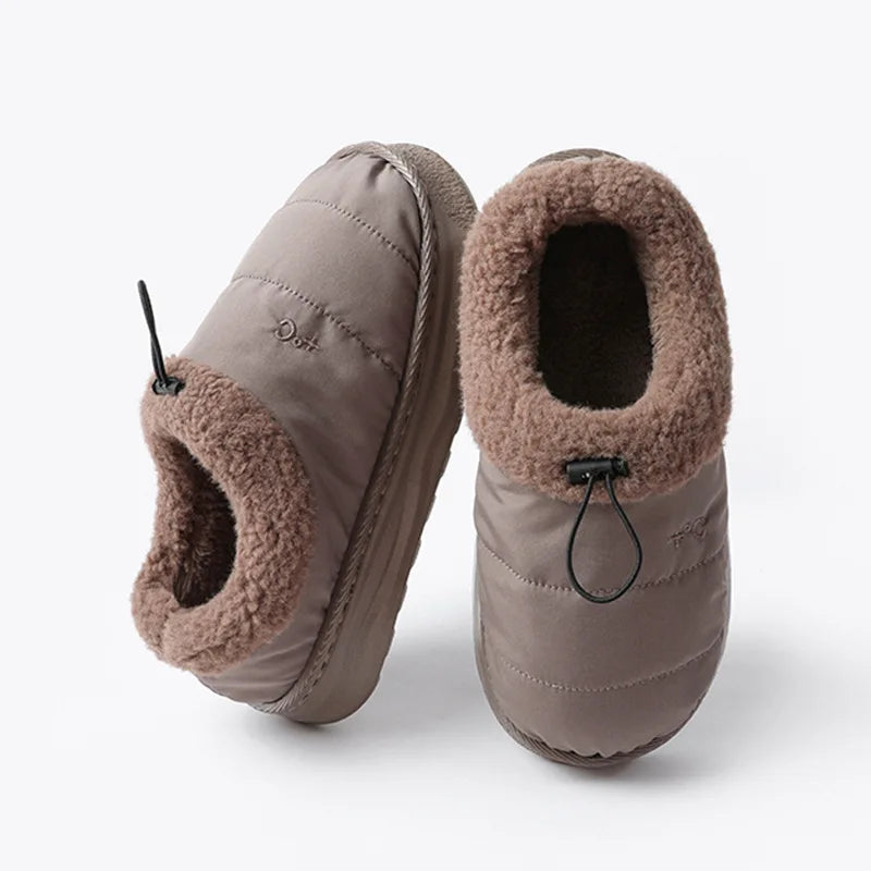 Asgard Women Fluffy Cotton Shoes Antiskid Waterproof Men Outdoor Down Slippers Winter New Fur Slides Warm Plush House Slippers